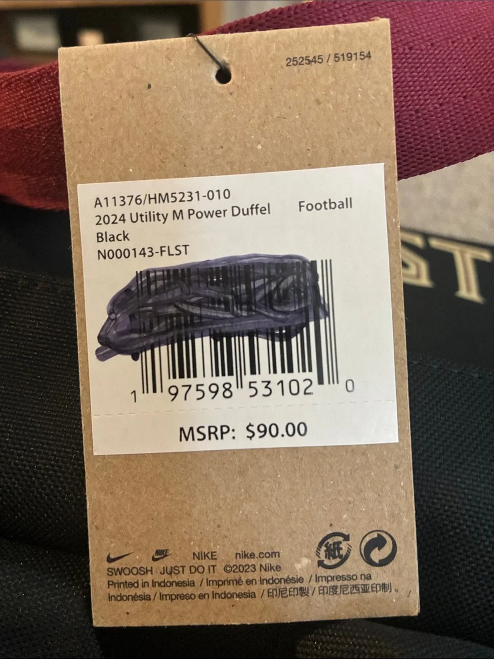 Nike Black FSU Duffel Bag with Garnet & Gold Accents